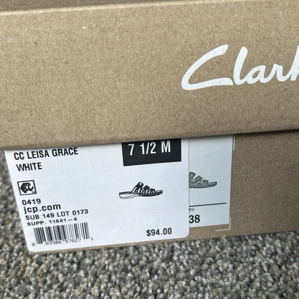 NIB Clarks Collection Leisa Grace - Women's 7.5 -White Adjustable 3 Strap
